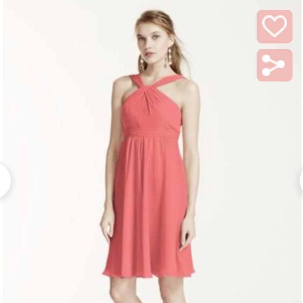 Davids Bridal Coral Chiffon Dress - Size 6